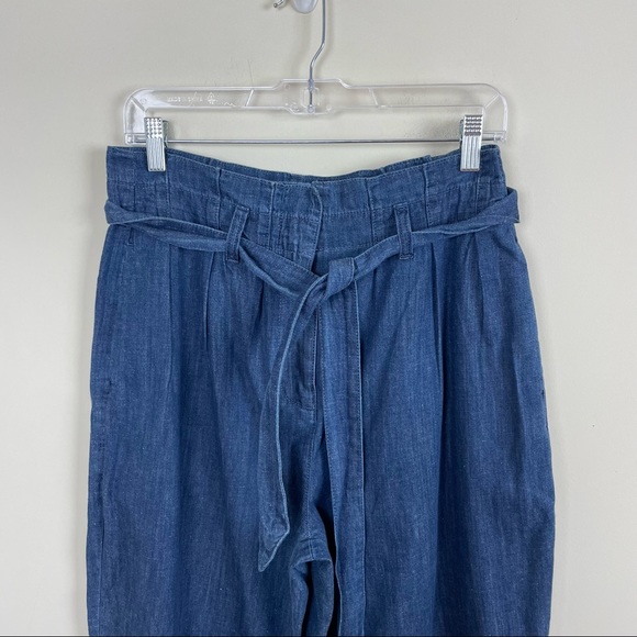 J.Crew Paper Bag Pant Blue Chambray Cropped Ankle Length Tie Waist Hemp Size 4 - Picture 3 of 13